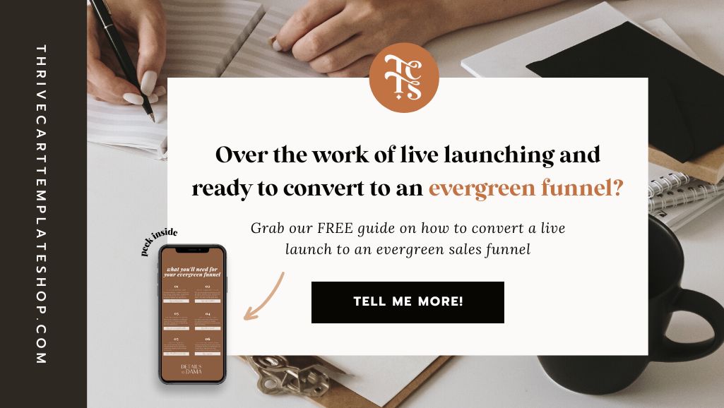 banner showing a desk with a coffee mug and a woman taking notes; how to convert your live launch to an evergreen sales funnel